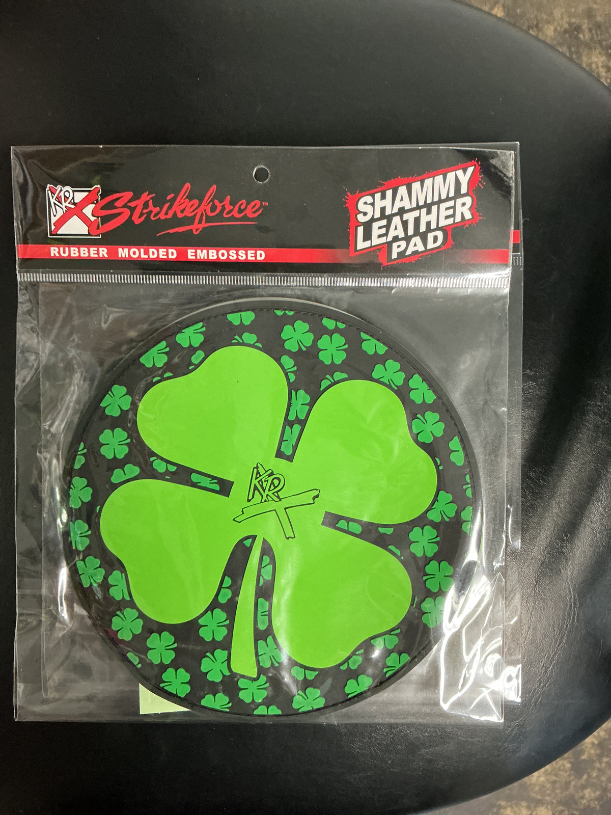 Rubber shammy, leather pad shamrock
